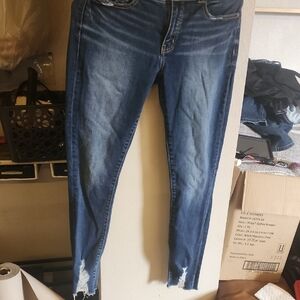 BKE Dark Blue Women's Skinny Jeans with Distressed Hem